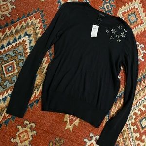 NWT Ann Taylor Jeweled Black Sweater
